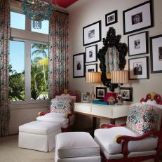 Eclectic Home Office With Pink, Blue and Black Accents