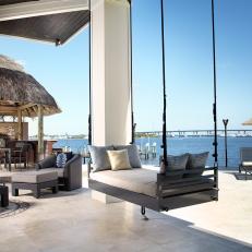 Gorgeous Seaside Patio With Contemporary Hanging Bed