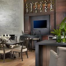 Transitional Neutral Dining and Bar Area With TV