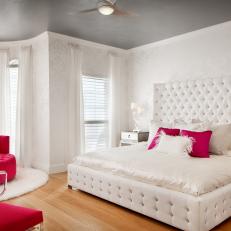 Modern Glam Bedroom With White Tufted Bed