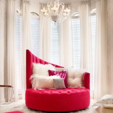 White Modern Glam Sitting Area With Hot Pink Chair