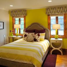 Transitional Guest Bedroom With Green Focal Wall