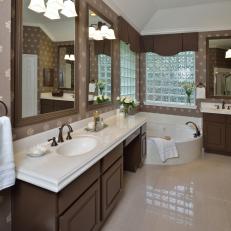 Traditional Primary Bathroom With Brown Vanities