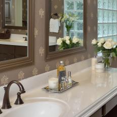 Traditional Bathroom Vanity With White Countertops