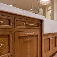 Wooden Country Kitchen Island With Marble Counter