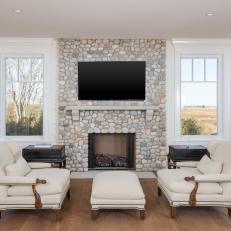Indigenous Stone Fireplace in Kitchen Sitting Area