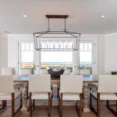 Traditional White Dining Room With Ocean View