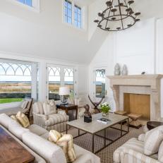 Traditional White Great Room with Shoreline View