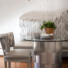 Chic, Shimmery Breakfast Space With Grasscloth Wallpaper