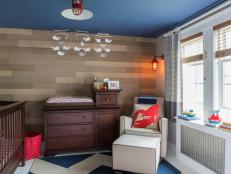 Nautical Nursery With Blue Ceiling and Whale Mobile
