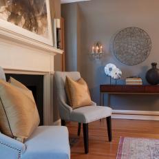 Transitional Seating Area Beside Fireplace