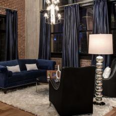 Urban Sitting Area With Luxurious Navy Curtains