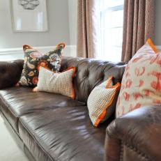 Colorful Patterned Pillows Add Style to Gray Living Room