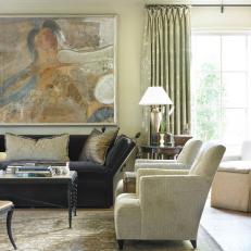 Traditional Living Room With Abstract Painting