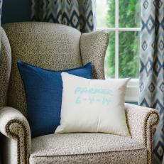 Personalized Pillows on Wingback Chair