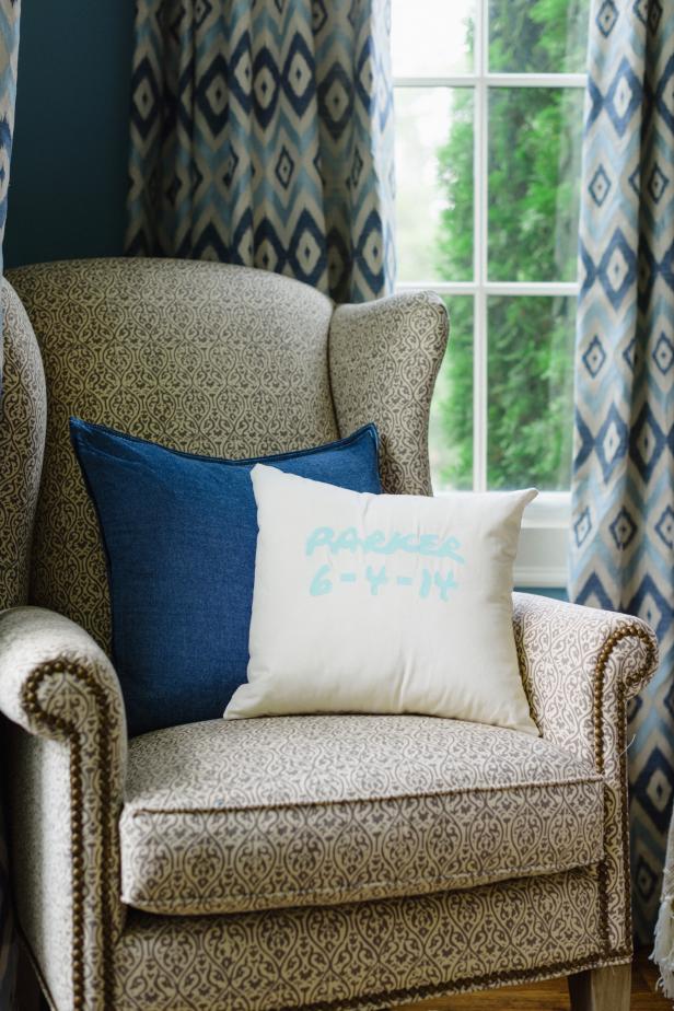 Personalized Pillows on Wingback Chair HGTV