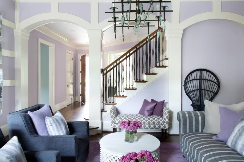Staircase in Spacious Lavender Great Room