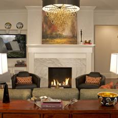 Transitional Living Room With Fireside Seating