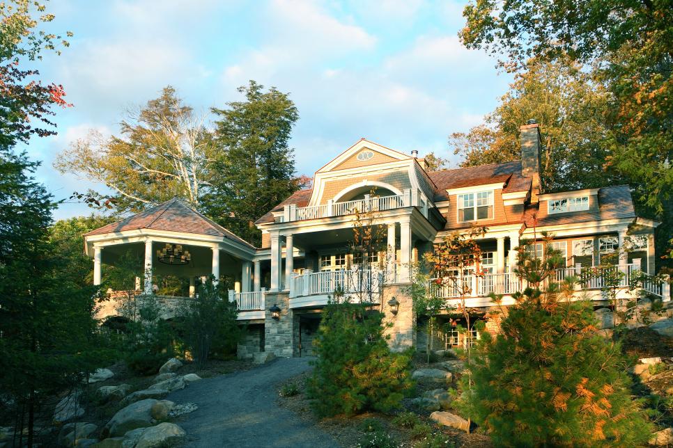 Exterior of Large Home With Balconies, Porches and Gazebo 