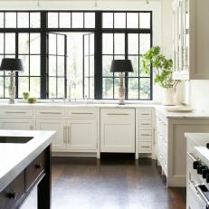 Classic Black Paned Windows in Gorgeous White Kitchen
