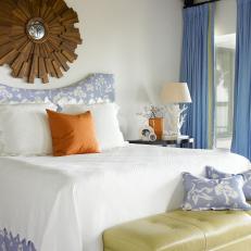 White Coastal Bedroom With Wooden Starburst Mirror