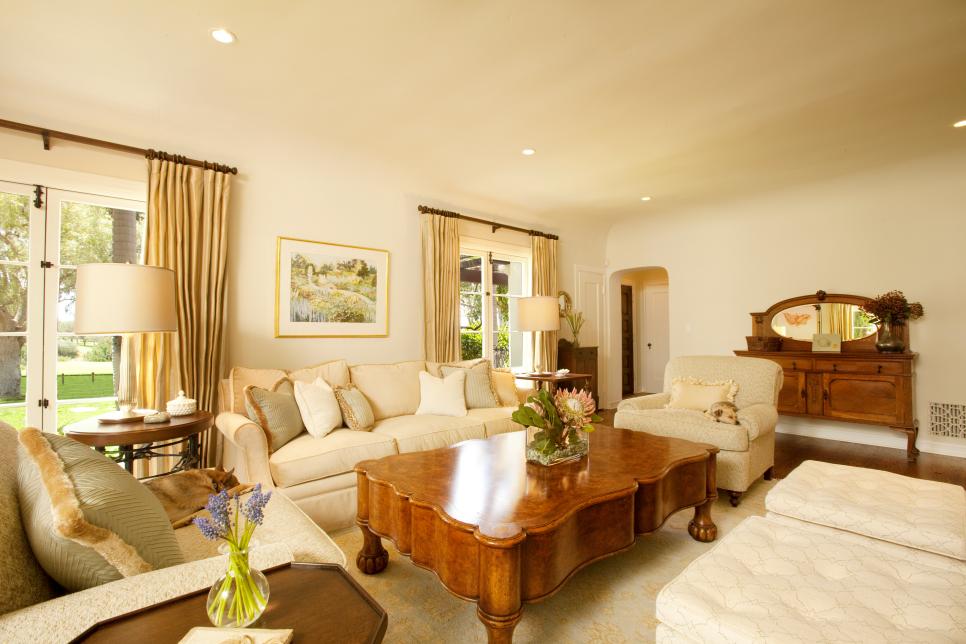 Traditional Cream Living Room With Elegant Furniture | HGTV