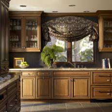 Traditional Kitchen Features Warm Brown Cabinetry