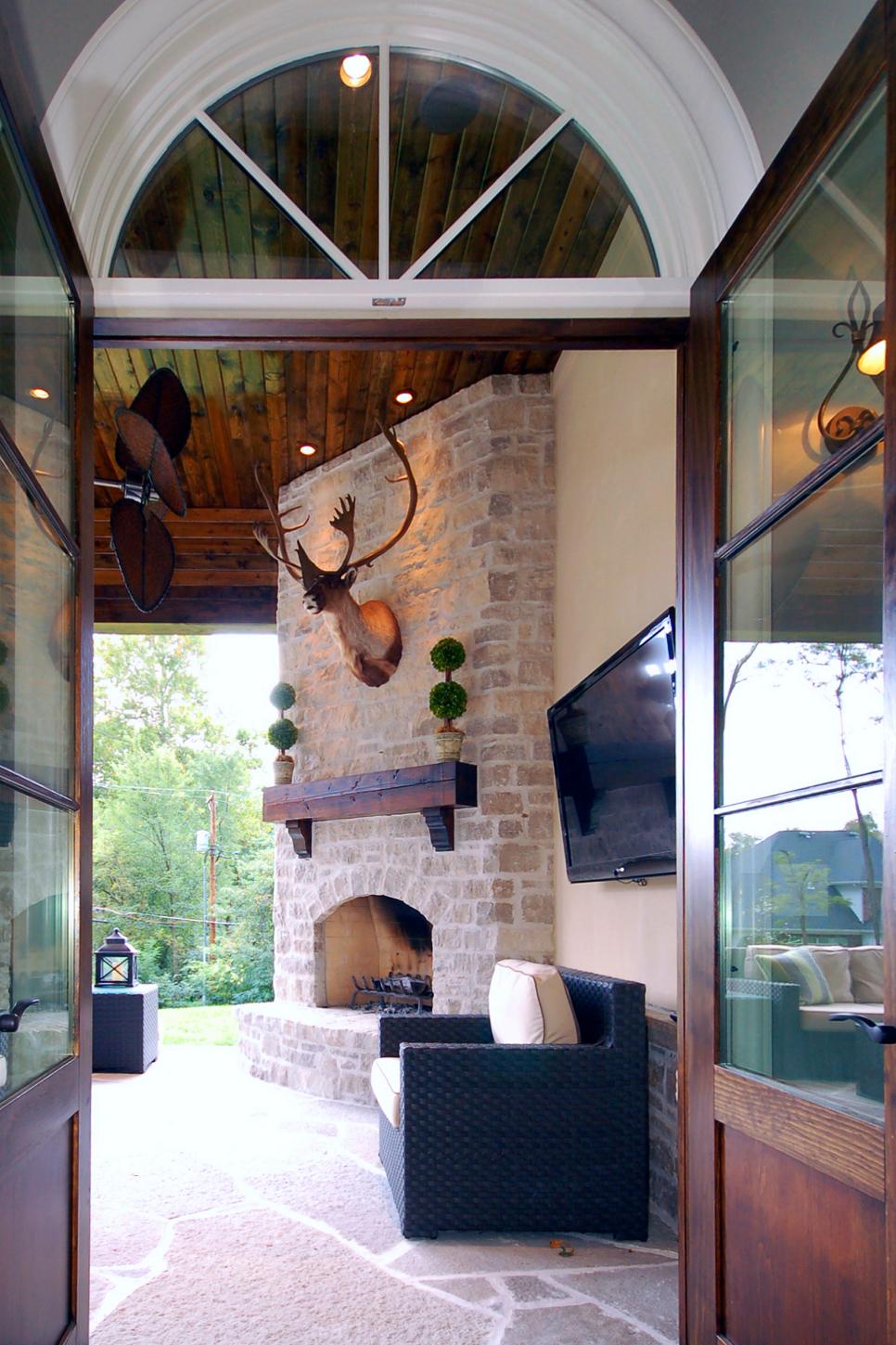 Outdoor Living Area With Beautiful Stone Fireplace | HGTV