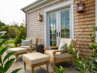 Teak furniture from the HGTV Dream Home 2015 master patio.