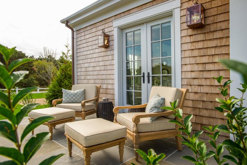 Teak furniture from the HGTV Dream Home 2015 master patio.