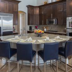 Transitional Kitchen With Large Granite Island