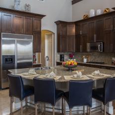 Transitional Kitchen With Rich Brown Cabinets
