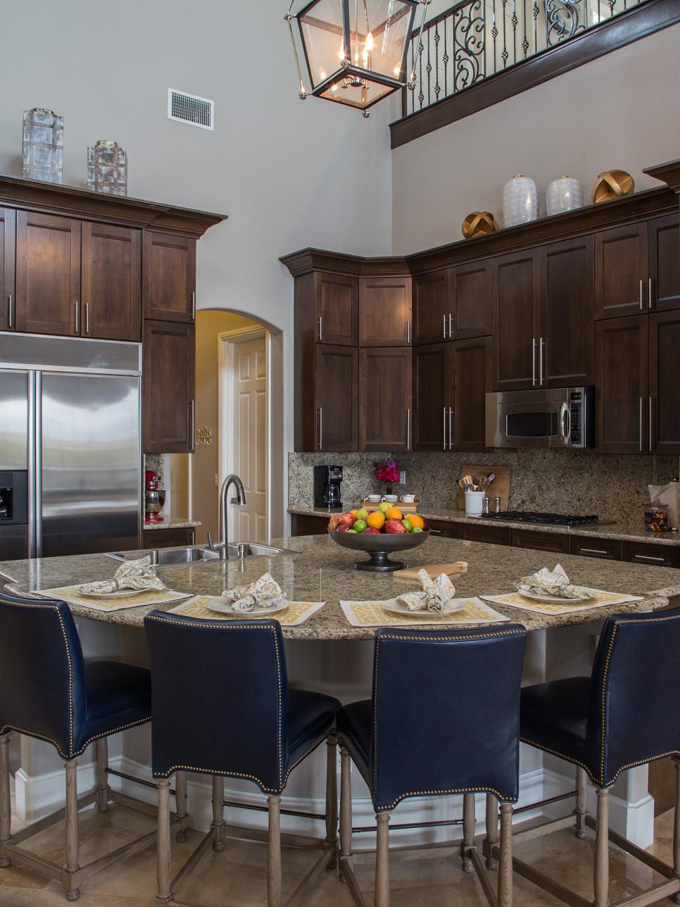 Property Brothers' Neutral, Open Plan Kitchen With Rich Brown Cabinets ...