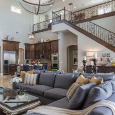 Open Plan Living Room Boasts Gorgeous Chandelier