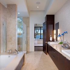Contemporary Neutral Master Bathroom Is Luxurious
