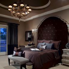Traditional Master Bedroom With Dramatic Upholstered Headboard