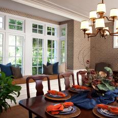 Traditional Brown Dining Room With Cozy Window Seat