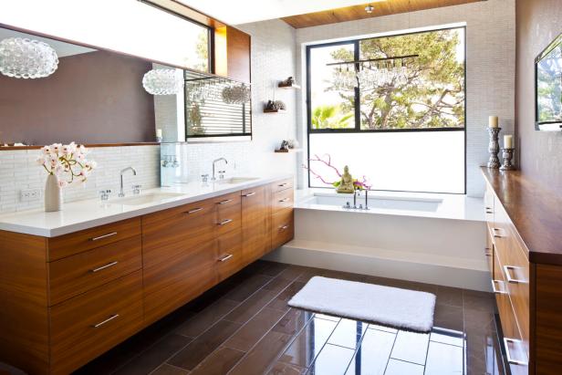 Neutral Bathroom Boasts Midcentury, Danish Modern Vanity