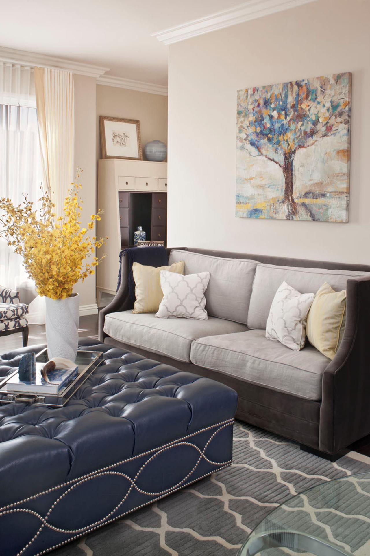 Transitional Living Room With TwoToned Sofa  HGTV