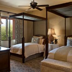 Twin Canopy Beds in Mediterranean Bedroom