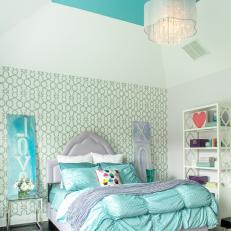 Glamorous Girl's Bedroom With Patterned Accent Wall
