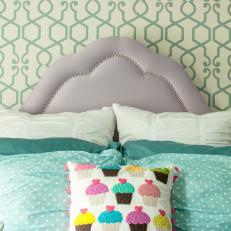 Stylish Girl's Bedroom With Lavender Headboard