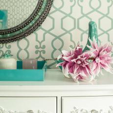 Pink Flowers Top Pretty White Dresser in Girl's Room