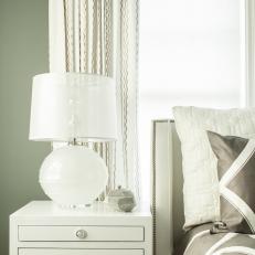 White Nightstand in Charcoal Gray Master Bedroom