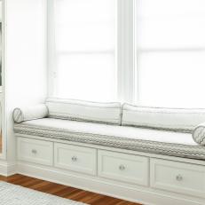 Traditional White Window Seat With Chic Chevron Cushion