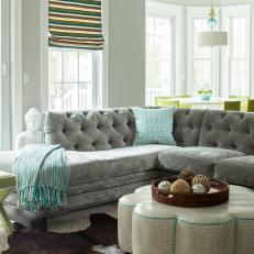 Gray Tufted Sectional in Midcentury Modern Family Room