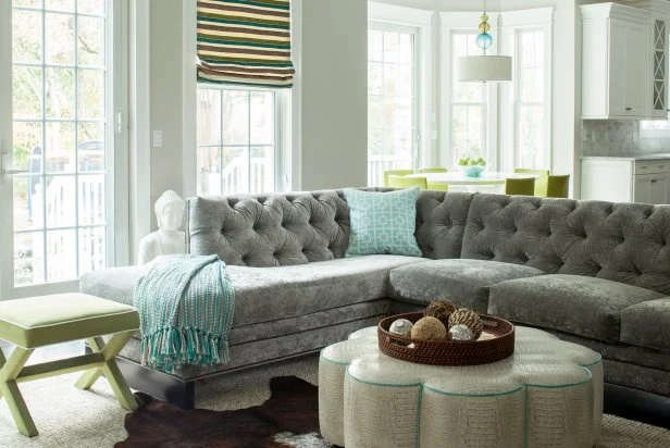 Vibrant, Transitional Family Room With Custom Furniture | HGTV