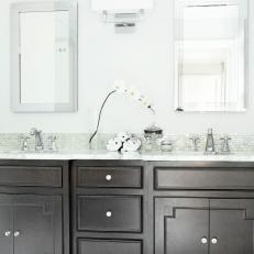 Dark Wood Vanity in Transitional White Bathroom