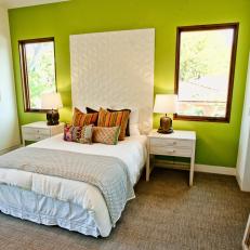 Citron Green Accent Wall Energizes Bedroom