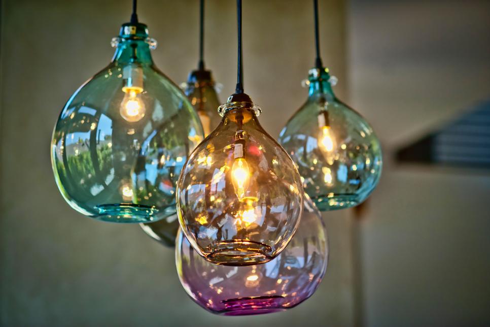 blown glass pendant lighting for kitchen